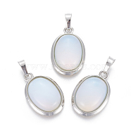 Opalite Pendants, with Brass Findings, Oval, Platinum, 25~26x17~17.5x8~9mm, Hole: 8x5mm(G-L512-D10)