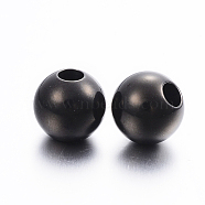 304 Stainless Steel European Beads, Large Hole Beads, Round, Electrophoresis Black, 12x11mm, Hole: 5mm.(STAS-H370-02B-02-01)