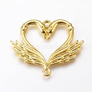 Zinc Alloy Links, Open Back Bezel, For DIY UV Resin, Epoxy Resin, Pressed Flower Jewelry, Swan with Heart, Golden, 33.5x40.5x2.5mm, Hole: 2.5~3mm(PALLOY-WH0036-09G)