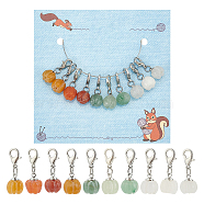Natural Gemstone Autumn Pumpkin Pendant Locking Stitch Markers, Crochet Lobster Clasp Charms, 2.5cm, 10pcs/set(HJEW-AB00610)
