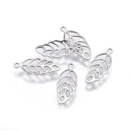 316 Stainless Steel Charms, Leaf, Stainless Steel Color, 13x5.5x0.3mm, Hole: 1mm(X-STAS-F160-33P)