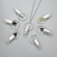 304 Stainless Steel Openable Perfume Bottle Pendant Necklaces, with Natural Gemstone, Lipstick Shape, Silver Color Plated, 27.55 inch(70cm), Bottle Capacity: 3ml(0.1 fl. oz)(NJEW-I239-04S)