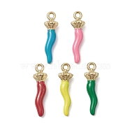 Ion Plating(IP) 304 Stainless Steel Pendants, with Enamel, Real 18K Gold Plated, Horn of Plenty/Italian Horn Cornicello Charms, Mixed Color, 19.5x5.5x4.5mm, Hole: 1.4mm(STAS-K277-06B)