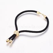 Nylon Cord Bracelet Making, with Brass Findings, Long-Lasting Plated, Cadmium Free & Nickel Free & Lead Free, Tree of Life, Black, Real 18K Gold Plated, 8-5/8 inch~9-1/2 inch(220~240mm), 3mm, Hole: 2.5mm(MAK-P005-06G)