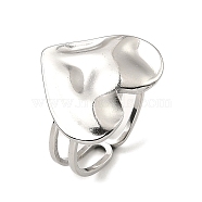304 Stainless Steel Open Cuff Rings, Hammered Heart, Stainless Steel Color, US Size 6 1/2(16.9mm)(RJEW-Z018-26P)