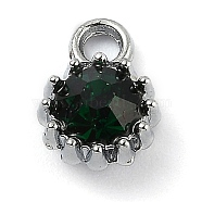 Alloy Glass Rhinestone Charms, Birthstone Charms, Flat Round, Platinum, Emerald, 10.5x7.5x4mm, Hole: 2.1mm(ALRI-B0001-01E)