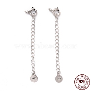925 Sterling Silver Chain Extenders, with Spring Ring Clasps & Charms, Flat Round, Antique Silver, 60x5.8mm, Hole: 2.6mm(STER-D036-33AS)