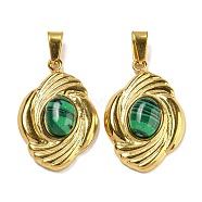 Ion Plating(IP) 304 Stainless Steel Pave Synthetic Malachite Pendants, Oval Charms, Golden, 23.5x15.5x5mm, Hole: 5x3mm(STAS-U024-15G-07)