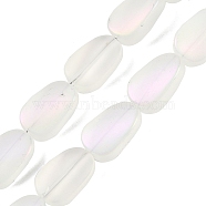 Electroplate Glass Beads Strands, Frosted, Oval, Honeydew, 14x9x4.5mm, Hole: 1mm, about 50pcs/strand, 27.17 inch(69cm)(EGLA-C009-01B-HR02)