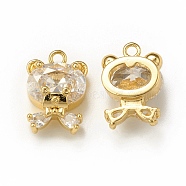 Clear Glass Pendnants, with Brass Findings, Bear Charms, Real 18K Gold Plated, 12x8x5mm, Hole: 1.2mm(KK-P228-28G)