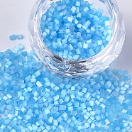 Glass Bugle Beads, Round Hole, Imitation Cat Eye, Deep Sky Blue, 2~2.5x1.5~2mm, Hole: 0.8mm, about 30000pcs/bag(SEED-S023-15C-10)