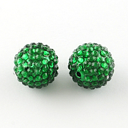 Transparent Resin Rhinestone Graduated Beads, with Acrylic Round Beads Inside, Green, 20mm, Hole: 2~2.5mm(RESI-S314-18x20-03)