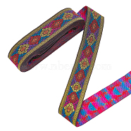 Ethnic Style Embroidery Polyester Ribbons, Jacquard Ribbon, Tyrolean Ribbon, Garment Accessories, Single Face Flower Pattern, Red, 1-1/4 inch(32mm), about 7.66 Yards(7m)/Bundle(OCOR-WH0079-95)