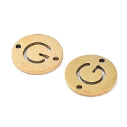 Vacuum Plating 201 Stainless Steel Hollow Flat Round Links, Letter Connector Charms, Real 18K Gold Plated, Letter G, 12x1mm, Hole: 1.2mm(FIND-R149-03G-G)