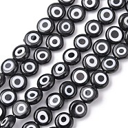 Handmade Evil Eye Lampwork Beads Strands, Flat Round, Black, 6x2.5mm, Hole: 1mm, about 64~65pcs/strand, 14.1 inch~14.5 inch(X1-LAMP-S191-02A-11)