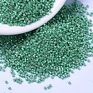 MIYUKI Delica Beads, Cylinder, Japanese Seed Beads, 11/0, (DB1182) Galvanized Semi-Frosted Dark Mint, 1.3x1.6mm, Hole: 0.8mm, about 10000pcs/bag, 50g/bag(SEED-X0054-DB1182)