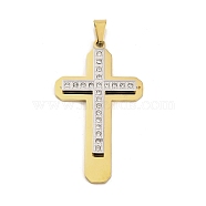 PVD Vacuum Plating 304 Stainless Steel Rhinestone Big Pendants, Cross Charm, Golden, 59x33.5x4mm, Hole: 7.6x4.5mm(STAS-Z080-14G)