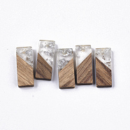 Transparent Resin & Walnut Wood Pendants, with Silver Foil, Rectangle, Silver, 23x9x3.5mm, Hole: 2mm(RESI-Q210-007A-A02)