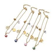 Enamel Evil Eye & Cubic Zirconia & 304 Stainless Steel Charms Anklet, Word Love Anklet for Women, Golden, Mixed Patterns, Pendant: 9.5~11x11~13x0.7~1mm, 8-7/8 inch(22.5cm)(AJEW-C021-16G)