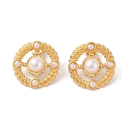 Ion Plating(IP) 304 Stainless Steel Plastic Bead Stud Earrings, Round, Golden, 22.2mm(EJEW-S227-05G)