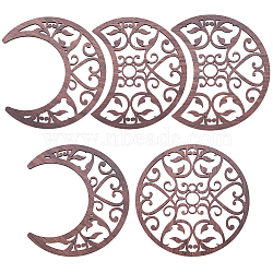 Wooden Moon Phase Decor Wall Decorations Set, with Stickers, for Bedroom Home Living Room Ornament , Dark Red, 200~201x167~201x4.5mm(AJEW-WH0258-790A)