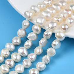 Natural Cultured Freshwater Pearl Beads Strands, Two Sides Polished, Seashell Color, 8~9.5x8.5~11.5x5~7.5mm, Hole: 0.7mm, about 20~21pcs/strand, 6.69 inch~7.09 inch(17cm~18cm)(PEAR-N014-08A)