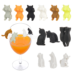 2 Sets 2 Styles Cat Silicone Wine Glass Charms, Goblet Marker, Mixed Color, 16~35x13.5~23x7~23mm, 1 set/style(DIY-NB0010-67)