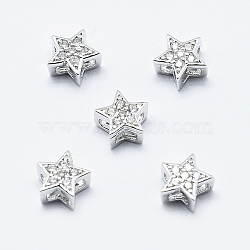 Brass Micro Pave Cubic Zirconia Pendants, Multi-strand Links, Cadmium Free & Nickel Free & Lead Free, Star, Platinum, 5x3mm, Hole: 1x2mm(X1-ZIRC-G130-09P-NR)