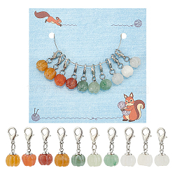 Natural Gemstone Autumn Pumpkin Pendant Locking Stitch Markers, Crochet Lobster Clasp Charms, 2.5cm, 10pcs/set(HJEW-AB00610)