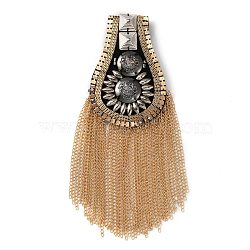 Detachable Iron Tassel Epaulettes, Punk Style Shoulder Badge, with Cloth Findings & Pin, Golden, 190mm(FIND-WH0037-43G)