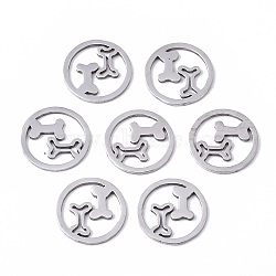 201 Stainless Steel Charms, Laser Cut, Ring with Dog Bone, Stainless Steel Color, 12x1mm(STAS-N091-102)