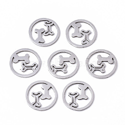 Non-Tarnish 201 Stainless Steel Charms, Laser Cut, Ring with Dog Bone, Stainless Steel Color, 12x1mm(STAS-N091-102)