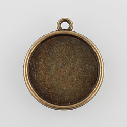 Vintage Flat Round Alloy Pendant Cabochon Settings, Cadmium Free & Nickel Free & Lead Free, Antique Bronze, Tray: 18mm, 24x21x3mm, Hole: 1.5mm(X-PALLOY-N0088-42AB-NF)