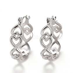 Hollow Heart 304 Stainless Steel Hoop Earrings for Women, Stainless Steel Color, 21.5x20x6mm, Pin: 0.6mm(STAS-A057-11P)