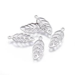 316 Stainless Steel Charms, Leaf, Stainless Steel Color, 13x5.5x0.3mm, Hole: 1mm(X-STAS-F160-33P)