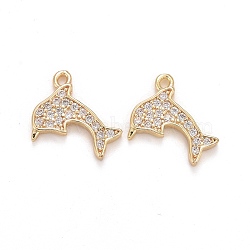 Brass Micro Pave Cubic Zirconia Charms, Lead Free & Cadmium Free, Dolphin, Light Gold, 13.5x11.5x2mm, Hole: 1.2mm(KK-A156-19LG)