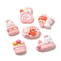 Opaque Resin Decoden Cabochons, Rabbit Ice Cream & Rabbit Cake & Rabbit Hot Dog, Mixed Shapes, Pink, 20.5~29.5x18~30.5x6~10mm(RESI-K037-02)