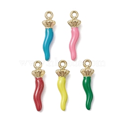 Ion Plating(IP) 304 Stainless Steel Pendants, with Enamel, Real 18K Gold Plated, Horn of Plenty/Italian Horn Cornicello Charms, Mixed Color, 19.5x5.5x4.5mm, Hole: 1.4mm(STAS-K277-06B)