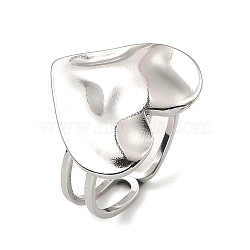 Non-Tarnish 304 Stainless Steel Open Cuff Rings, Hammered Heart, Stainless Steel Color, US Size 6 1/2(16.9mm)(RJEW-Z018-26P)