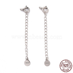 925 Sterling Silver Chain Extenders, with Spring Ring Clasps & Charms, Flat Round, Antique Silver, 60x5.8mm, Hole: 2.6mm(STER-D036-33AS)