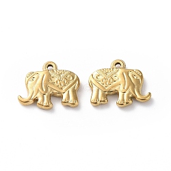 Ion Plating(IP) 304 Stainless Steel Pendants, Elephant Charm, Golden, 15.5x18.5x3mm, Hole: 1.3mm(STAS-P324-20G)