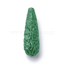 Synthetic Coral Beads, Dyed, teardrop, Green, 27~28x10~11mm, Hole: 1.5mm(CORA-Q033-02A-03)