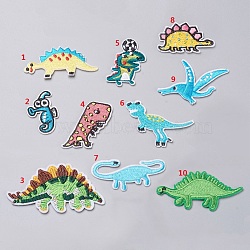 Computerized Embroidery Cloth Iron on/Sew on Patches, Costume Accessories, Appliques, for Backpacks, Clothes, Dinosaur & Sea Horse, Mixed Color, 30~49x25~70x1.5~2mm, 10pcs/set(DIY-I024-01)