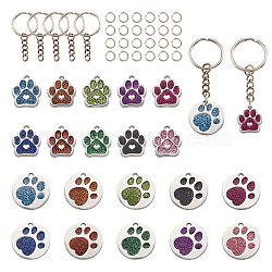 DIY Pet Keychain Makings, with Platinum Plated Iron Jump Rings & Split Key Rings, Alloy Enamel Pendants, Dog Paw Prints, Mixed Color, Split Key Rings: 25x2mm, Inner Diameter: 22mm, 20pcs/set(DIY-TA0002-81)