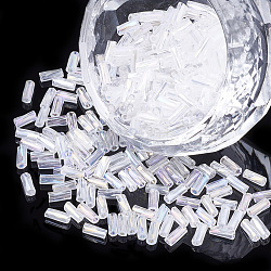 Glass Twist Bugle Beads, Transparent Colours Rainbow, White, 4.5~5x1.5~2mm, Hole: 0.8mm, about 450g/bag(SEED-S018-04A)