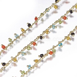 Handmade Seed Beaded Chains, Soldered, with Spool, with Real 18K Gold Plated Brass Findings, Colorful, 1.8~2.5mm, about 32.8 Feet(10m)/roll(CHC-N016-06I)