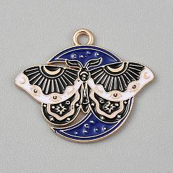 Alloy Enamel Pendants, Moth, Light Gold, Flat Round, 23x28x1mm, Hole: 2mm(ENAM-CJC0010-116B)
