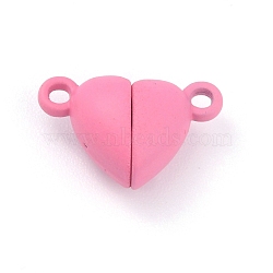 Alloy Magnetic Clasps with Loops, Heart, Pink, 15x9.5x6mm, Hole: 1.5mm(PALLOY-P223-B01-02)