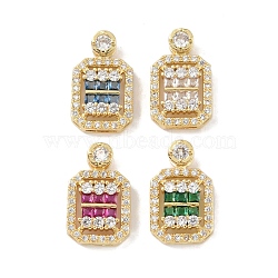 Rack Plating Brass Micro Pave Cubic Zirconia Pendants, Long-Lasting Plated, Lead Free & Cadmium Free, Real 18K Gold Plated, Rectangle, Mixed Color, 19x11.5x5mm, Hole: 2.3mm(KK-A224-20G)