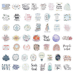 Jesus Phrase Paper Stickers, Religion Adhesive Label Stickers, for Suitcase, Cup and Mobile Phone Shell, Word, Mixed Color, 30~65x42~71x0.3mm, 52pcs/set(DIY-WH0401-38)